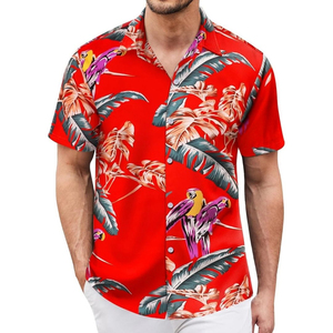 เสื้อเชิ้ตชายหาดฮาวายพิมพ์ลายใบไม้สีฟ้า ผ้าทวิล แห้งเร็ว ระบายอากาศได้ดี ผ้าฝ้าย ทรงหลวม แขนสั้น สำหรับใส่หน้าร้อน - Product Image 6