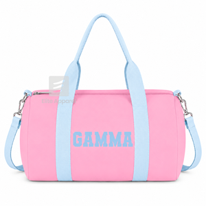 Bolsa de lona personalizada de la hermandad Gamma Phi Delta, azul cielo y rosa, con logotipo bordado, para uso diario, de gran capacidad, de nailon y poliéster. - Product Image 1