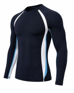 Camiseta de Manga Larga con Cuello Redondo para Hombre, Diseño de Bloques de Color Azul Marino y Blanco, Secado Rápido, Spandex Ecológico y Transpirable - Product Image 3
