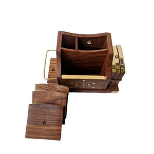 Handcrafted Sheesham Wood <b>Desk</b> Organizer with Mughal Brass Inlay | Wholesale - Product Image 5