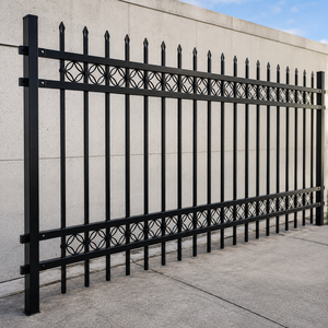 Panneau de clôture de sécurité moderne Sparxwizz en fer noir thermolaqué avec pointe en forme de lance et design géométrique annulaire pour extérieur - Product Image 5