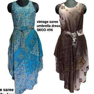 Elegante Multi-Color Vintage Seda Saree Kimono Hasta el suelo Slim Fit A-Line Diseño bohemio indio Encaje Borla Decoración Verano - Product Image 1