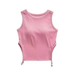 เสื้อกล้ามลูกไม้ประดับคอวีสีพื้นลำลองสำหรับผู้หญิง - Product Image 3