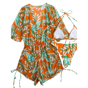 ชุดว่ายน้ำวันพีซชายหาดแขนระบาย คอวี ผ้าเนื้อนุ่ม ยืดหยุ่น ไหล่ระบาย ทรงเรียบง่าย สไตล์รีสอร์ท รับผลิตแบบ ODM OEM และสั่งทำพิเศษ - Product Image 3