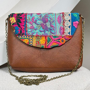 Custom Designs 100% Genuine Leather Sling Bag with Floral Embroidery Handmade Crossbody Chain Bag Boho-hippie Stylish Handbag - Product Image 4