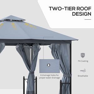 Gazebo à toit double ventilation 13x11, structure en aluminium, 8 trous de drainage, rideaux en filet amovibles pour pergola extérieure - Product Image 4
