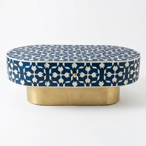 Mesa de Centro Octogonal con Incrustaciones de Hueso Negro, con Cajón de Almacenamiento, Diseño Floral de Lujo, Estilo Tradicional Indio para Sala de Estar - Product Image 4
