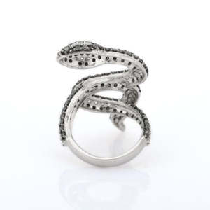 18K Gold Black & White Diamond Snake Ring-IGI Certified Excellent Cut VS1-VVS1 Clarity - Product Image 3