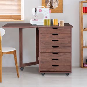 Armadietto Portadocumenti in Legno MDF e PVC Marrone Scuro con Sette Cassetti - Product Image 1
