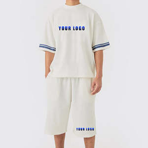 Ensemble d'été pour homme respirant avec impression de logo personnalisé, 2 pièces, t-shirts et shorts surdimensionnés, polyester/coton - Product Image 4