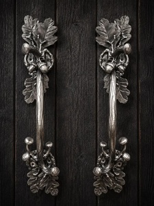 Manija de puerta de hierro forjado de estilo clásico, con diseño de hoja de roble – accesorio decorativo para portones. - Product Image 2