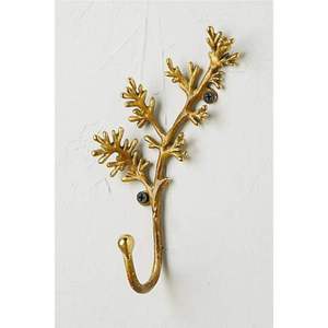 Golden Branch <b>Wall</b> <b>Hook</b> Metal Decorative Plant Pattern Rustic Style Single <b>Hook</b> Handmade Design for Clothing home decor - Product Image 1
