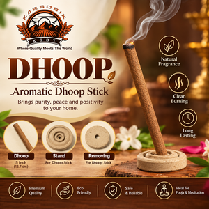 KARSOBIX Dhoop-Stäbchen 5 Zoll Natürlicher Duft Indische Räucherstäbchen für Pooja Meditation Umweltfreundlicher Keramikständer Inklusive - Product Image 1