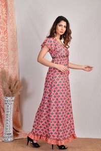 Boho Floral Printed Silk Maxi <b>Dress</b> for Women Comfortable Summer <b>Dress</b> for Beachwear & Party Breathable & Lightweight Maxi <b>Dress</b> - Product Image 4