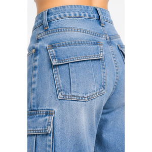 Jeans de Mezclilla Elásticos de Cintura Alta y Pierna Ancha para Mujer, Color Gris Ceniza - Product Image 5