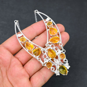 Customized Handmade Yellow Citrine Lab Created Pear Freshwater Pearl Sterling Silver 18-Inch Necklace Luxury Women Wedding Gift - Product Image 4