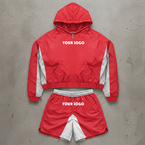 <b>Mens</b> Hooded Tracksuit Set Solid Color Sporty <b>Jacket</b> and Shorts Breathable Knitted Polyester Outfit Customizable <b>Summer</b> Wear - Product Image 1