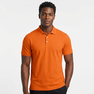 Men's <b>Orange</b> Short Sleeve <b>Polo</b> Shirt 100% Cotton Knitted Breathable Solid Casual Style Regular Fit - Product Image 5