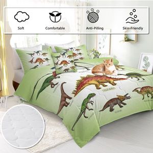 Super Soft and Fade Resistant Microfiber Dinosaur Bedding Set All Season Green Dinosaur Family Print Pattern for Boys Girls - Product Image 2