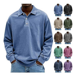 Camisetas Polo de Manga Larga para Hombre, Camisetas con Efecto Desgastado, Camisetas Polo Retro Casuales con Botones, Camiseta de Golf Ligera con Cuello, Cómoda - Product Image 1