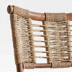 Fauteuil moderne en teck massif avec assise et dossier en corde tressée à la main, finition naturelle pour restaurant, café, hôtel et extérieur - Product Image 4