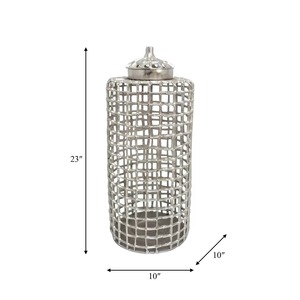 Vase de sol moderne en métal courbé, 33 pouces de diamètre, fait main, blanc avec rayures noires - Product Image 2