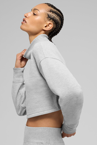 Sweat-shirt court surdimensionné 100 % coton pour femme, manches longues, décontracté, uni, tendance - Product Image 4