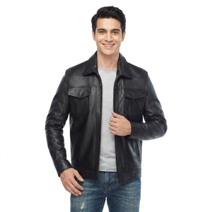 Vestes en cuir pour hommes à prix raisonnable avec col rabattable personnalisé, veste en toile à col montant pour hommes - Product Image 6
