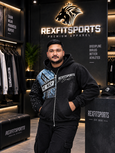 REXFITSPORTS 2026 Sweat-shirt à capuche entièrement zippé noir personnalisé, veste streetwear graphique, molleton de coton premium, vente en gros - Product Image 4