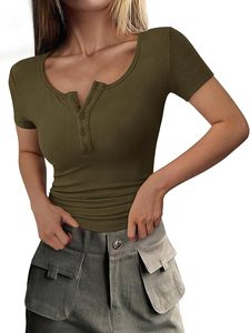 Camiseta Clásica de Canalé con Botones, Suave, Transpirable, Cómoda, Informal, para Uso Diario, Estilo Minimalista, Elegante, Venta al Por Mayor - Product Image 4