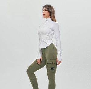 Chaqueta Deportiva Ajustada para Mujer, con Tejido Acanalado, Resistente al Viento, Elástica en Cuatro Direcciones, Sin Costuras, de Spandex/Poliéster, con Logotipo Frontal - Blanca - Product Image 5