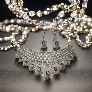 Juego de collar de Gargantilla nupcial de diamante de color rubí para bodas, compromisos o fiestas para funciones de matrimonio - Product Image 5