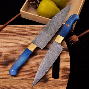 Lot de 2 couteaux de chef de cuisine en acier Damas, entièrement forgés, manche en bois, ambidextres, finition polie miroir, style moderne 5-7 - Product Image 4
