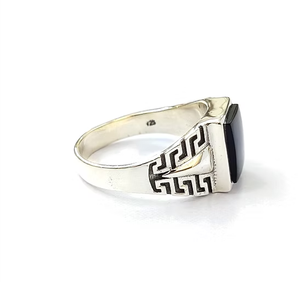 Vintage Greek Key Design <b>925</b> <b>Silver</b> <b>Ring</b> Natural Square Black Onyx Gemstone Fine Jewelry - Wholesale Bulk Jewelry Supply - Product Image 3