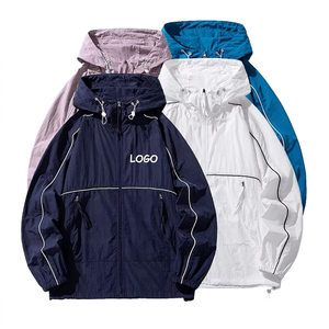 Custom Men's Lightweight <b>Waterproof</b> Hooded Jacket Spring Casual Zipper Windbreaker <b>Sunscreen</b> Coat Wholesale OEM ODM - Product Image 1