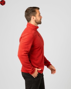 Veste polaire rouge pour homme à col zippé, décontractée, respirante, couleur unie, manches longues, pour l'automne - Product Image 5