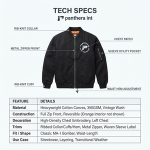 Schwergewichtige 350GSM Baumwoll-Canvas Wendbare Bomberjacke Streetwear MA-1 Fliegerjacke OEM - Product Image 5