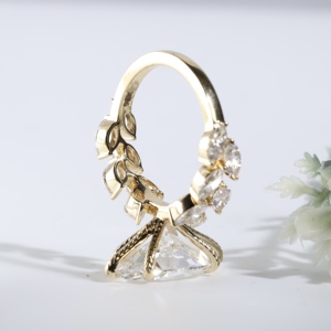 Aesthetic Magnificent Large Marquise Cut Center <b>Crystal</b> Secured Leaf Vine Shank Botanical Prongs Luxury Women Gold <b>Crystal</b> <b>Ring</b> - Product Image 2