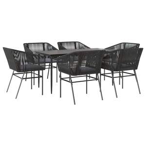 Ensemble de salle à manger de jardin en rotin noir 6 places, structure métallique, résistant aux intempéries, mobilier d'extérieur au design contemporain - Product Image 2