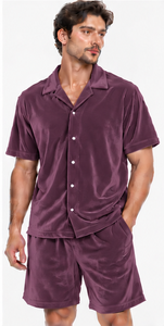 luxury velour summer <b>shirt</b> shorts two piece set soft touch relaxed fit wholesale unisex velvet <b>shirt</b> and short casual wear - Product Image 6