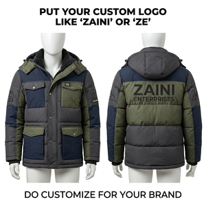 ZAINI ZE-011 Mens Casual <b>Winter</b> Puffer Jacket Premium 220 GSM Cotton Dark Green Camouflage <b>Quilted</b> Hooded Waterproof Garment - Product Image 1