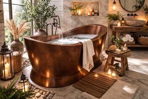 Bañera de Cobre Estilo Vintage, Bañera Artesanal con Patas de Gato para Interiores de Baño Atemporales y Comodidad de Spa en Casa - Product Image 2