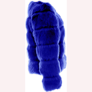 Chaqueta de Piel Sintética Azul para Mujer, Gruesa, Corta, con Cuello Redondo, Diseño Sólido y Ecológico, Estilo Patchwork - Product Image 2