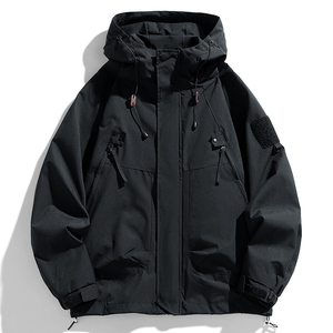 Veste imperméable à capuche beige pour homme, coupe décontractée, en polyester, fermeture éclair, pour l'automne - Product Image 2