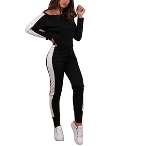 Mujer Dos Tonos Azul y Blanco Crop Hoodie Chándal Cintura Alta Slim Fit Jogger Set - Product Image 2