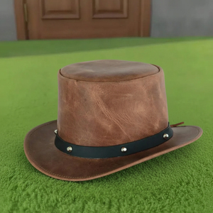 Premium quality custom made Handmade Leather <b>Top</b> Hat Victorian Style Steampunk Cowboy Festival Headwear - Product Image 2