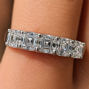 Anillo de media eternidad con diamantes cultivados en laboratorio de corte Asscher para mujer, 3.5mm, oro blanco de 14K/18K, anillo de compromiso/boda, joyería personalizada al por mayor - Product Image 1