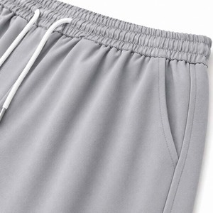 Shorts décontractés gris pour hommes à séchage rapide avec cordon de serrage, couleur unie, en polyester tricoté, taille mi-haute avec poches, prix abordable - Product Image 5