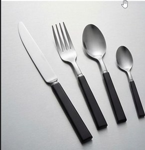 Fourchette en acier inoxydable avec manche en plastique noir, finition miroir haute brillance, design minimaliste, résistante à la rouille, couverts - Product Image 1