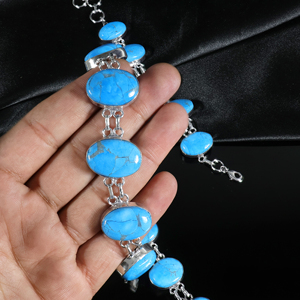Top Selling Handmade 925 Sterling Silver Plated Natural Turquoise Gemstone Multi-<b>Stone</b> Oval Link <b>Bracelet</b> Opaque <b>Stone</b> Jewelry - Product Image 4